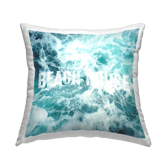Stupell Industries Blue Beach House Ocean Foam Typography Throw Pillow, 18&#x22; x 18&#x22;